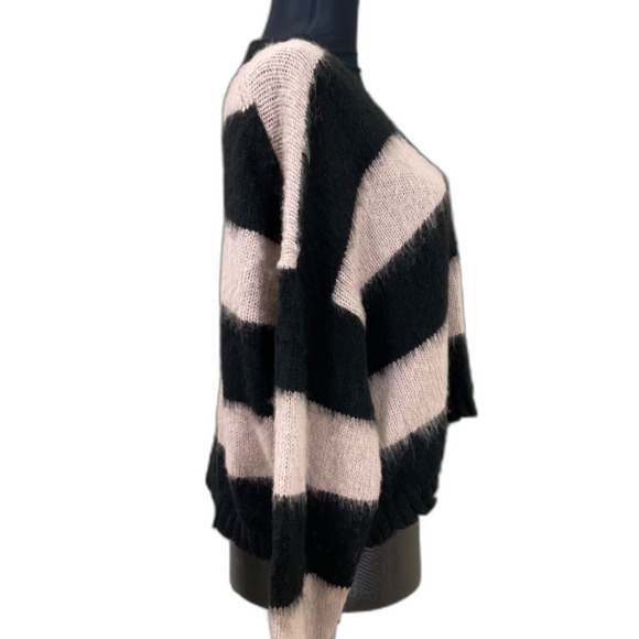 Allsaints  Lou Brushed Striped Crop Sweater women’s S fuzzy v neck mkt. Distress - Picture 2 of 12